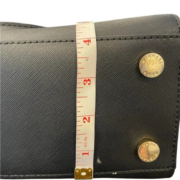 Michael Kors Black Studded Saffiano Leather Satchel‎ Crossbody Medium Purse Bag - Picture 14 of 15